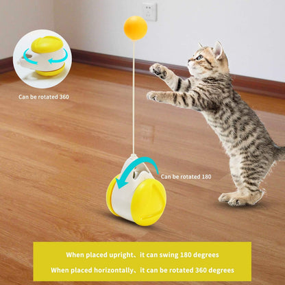 Interactive Roller Catnip Cat Toys, Cat Toys for Indoor Cats Interactive Roller Cat Toy with Catnip Feather Ball Balance Cat Chasing Toy (Yellow)