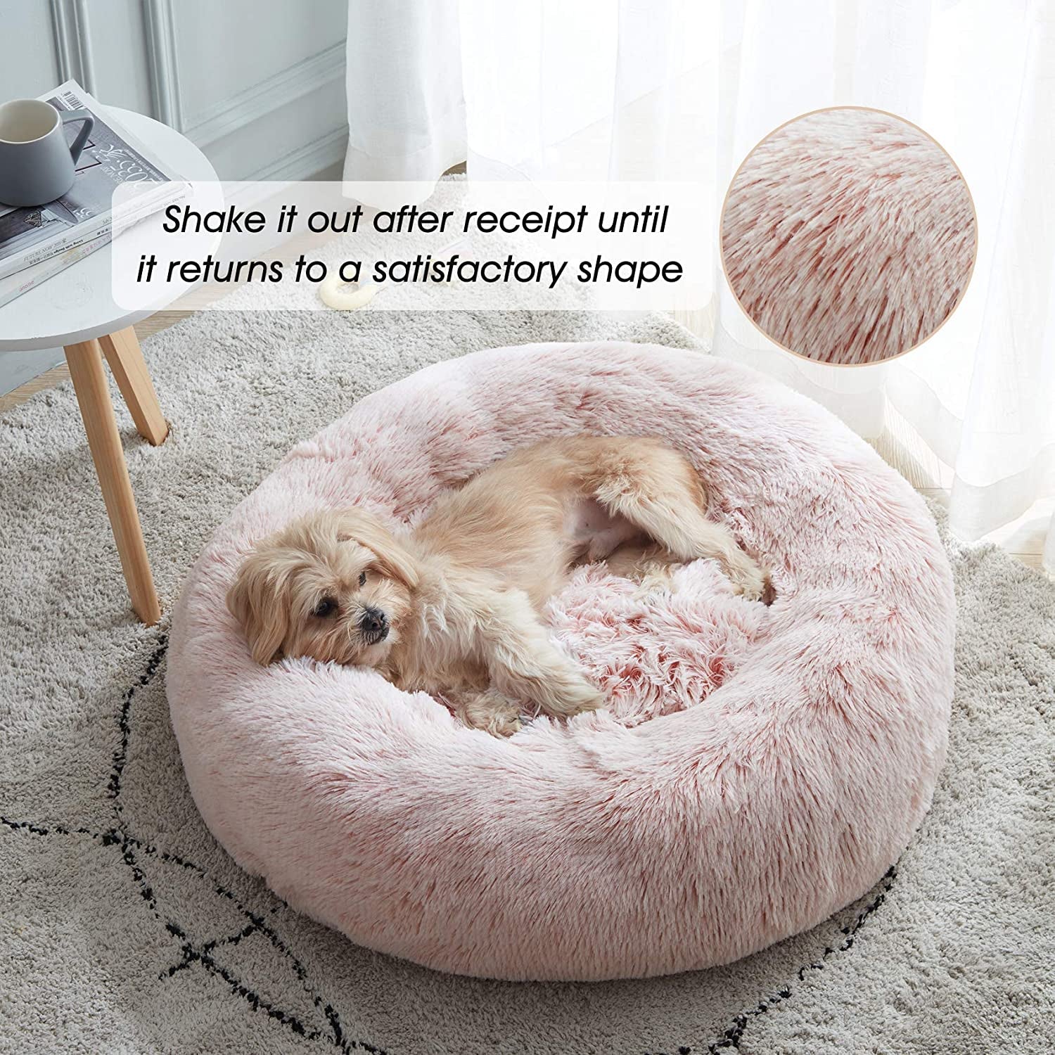 Calming Dog Bed & Cat Bed, Anti-Anxiety Donut Dog Cuddler Bed, Warming Cozy Soft Dog round Bed, Fluffy Faux Fur Plush Dog Cat Cushion Bed for Small Medium Dogs and Cats (20"/24"/27"/30")