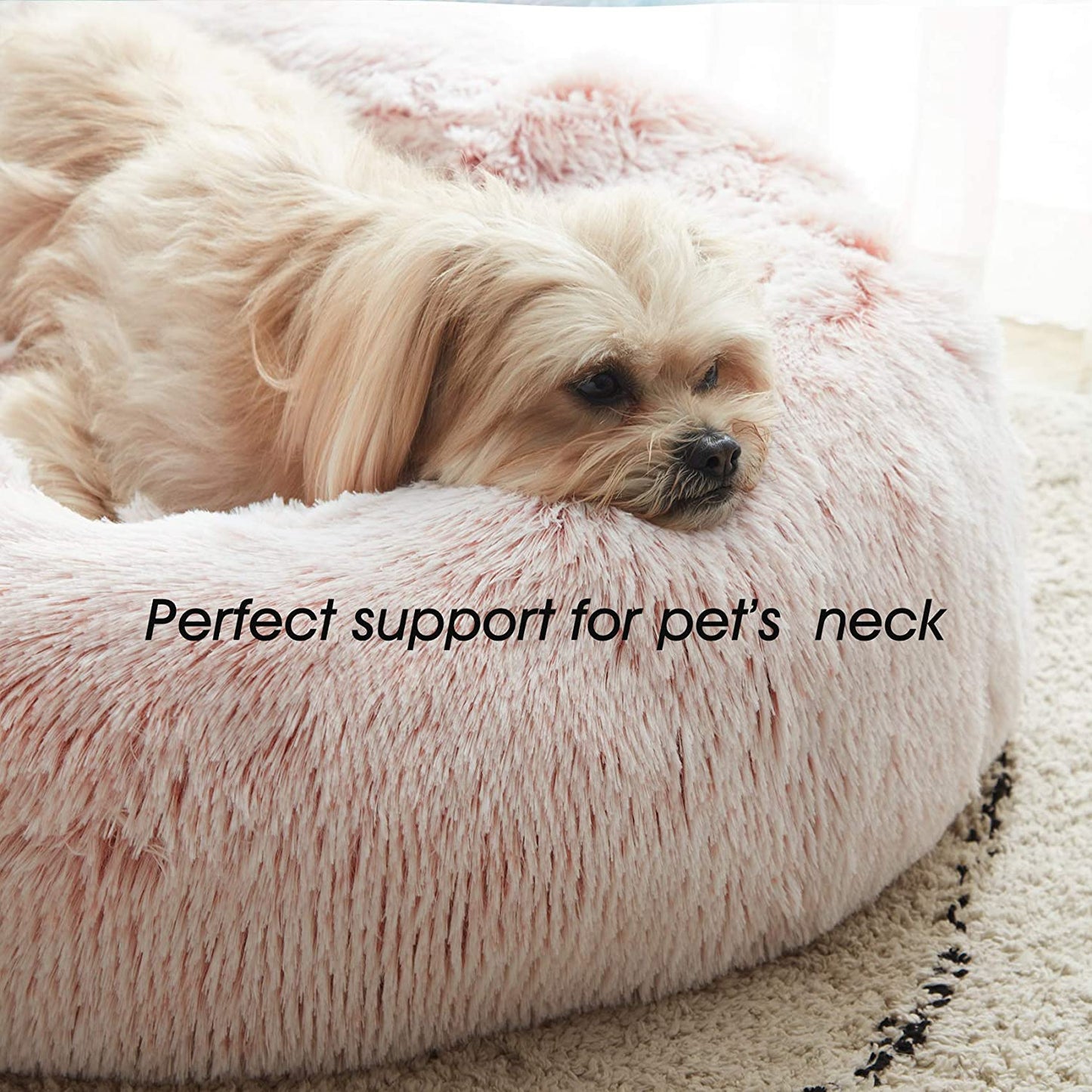 Calming Dog Bed & Cat Bed, Anti-Anxiety Donut Dog Cuddler Bed, Warming Cozy Soft Dog round Bed, Fluffy Faux Fur Plush Dog Cat Cushion Bed for Small Medium Dogs and Cats (20"/24"/27"/30")