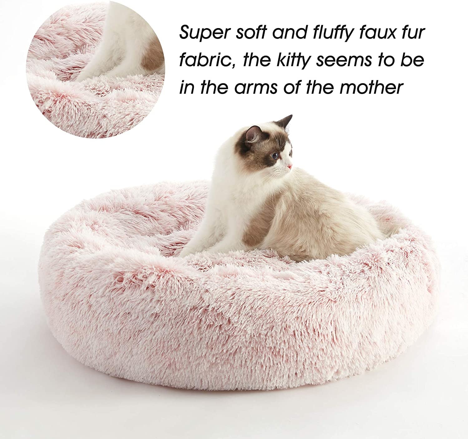 Calming Dog Bed & Cat Bed, Anti-Anxiety Donut Dog Cuddler Bed, Warming Cozy Soft Dog round Bed, Fluffy Faux Fur Plush Dog Cat Cushion Bed for Small Medium Dogs and Cats (20"/24"/27"/30")